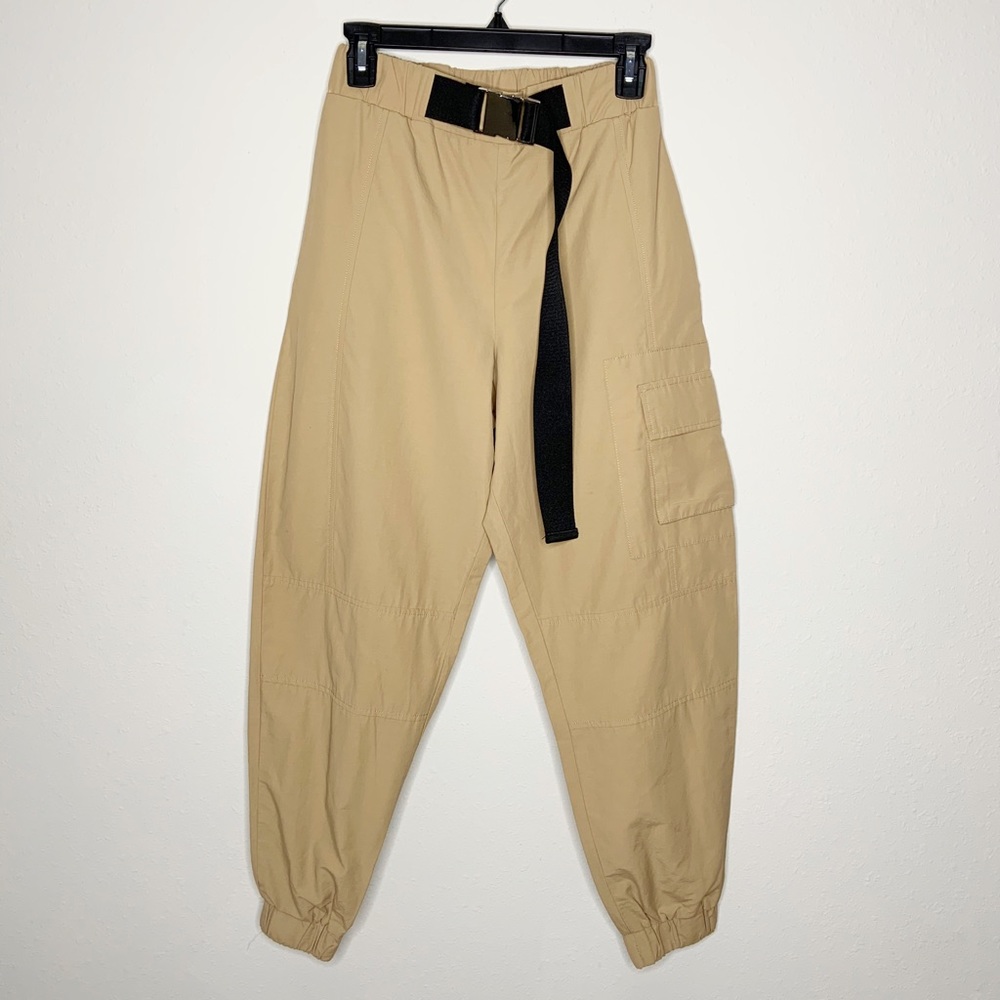 ASOS High Waisted Belted Cargo Jogger Tan Size 2